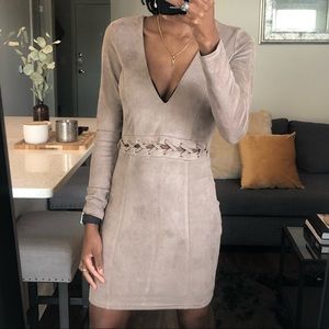 Taupe/Deep V Cut Suede Dress [MOVING SALE]